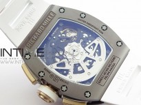 RM011 RG Case Chronograph KVF 1:1 Best Edition Black Ceramic Bezel Skeleton Dial on White Rubber Strap A7750