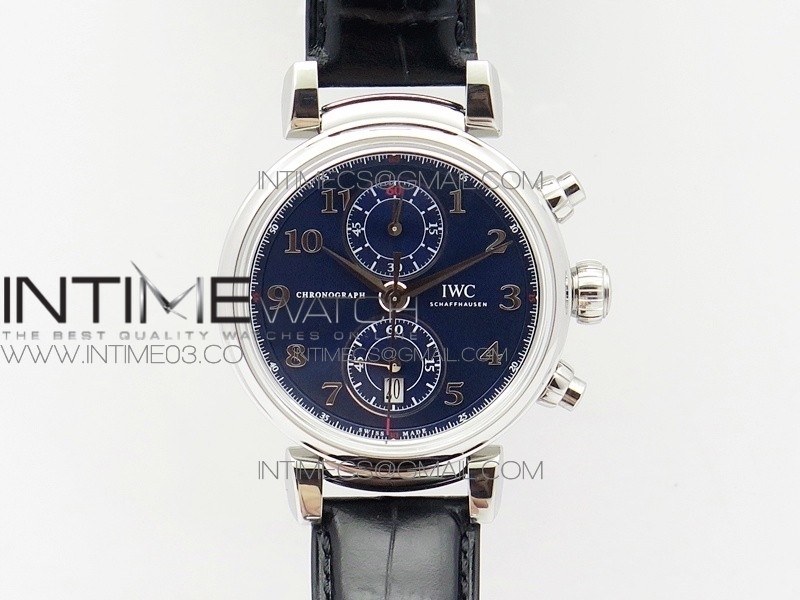 Da Vinci IW393402 SS ZF 1:1 Best Edition Blue Dial SS A7750 On Black Leather Strap