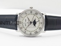 Villeret 6654 SS Complicated Function OMF V2 1:1 Best Edition White Dial (Cream Datewheel) on Black Leather Strap A6654