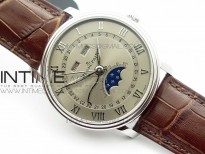 Villeret 6654 SS Complicated Function OMF V2 1:1 Best Edition Gray Dial on Brown Leather Strap A6654