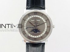 Villeret 6654 SS Complicated Function OMF V2 1:1 Best Edition Gray Dial (White Datewheel) on Black Leather Strap A6654