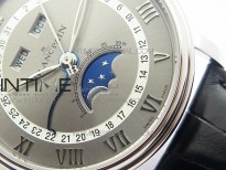 Villeret 6654 SS Complicated Function OMF V2 1:1 Best Edition Gray Dial (White Datewheel) on Black Leather Strap A6654