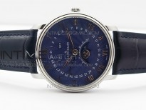 Villeret 6654 SS Complicated Function OMF V2 1:1 Best Edition Black Dial on Blue Leather Strap A6654