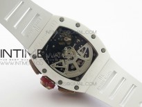 RM011 RG Case Chronograph KVF 1:1 Best Edition White Ceramic Bezel Skeleton Dial on White Rubber Strap A7750