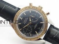 Speedmaster '57 Co-Axial RG/SS OMF 1:1 Best Edition Black Dial White Markers on Black Leather Strap A9300 (Free Leather Strap)