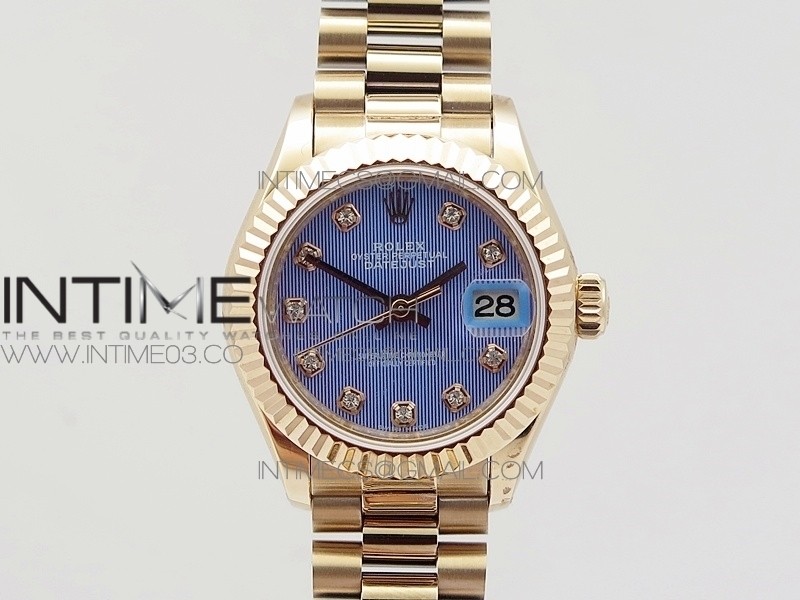 DateJust 28mm RG Diamond Bezel BP Best Edition Blue Textured Dial on RG Bracelet ETA2671