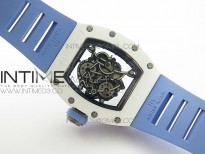 RM035-02 Real White Ceramic Case V2 KVF Best Edition Skeleton Dial Blue Crown on Blue Rubber Strap MIYOTA8215
