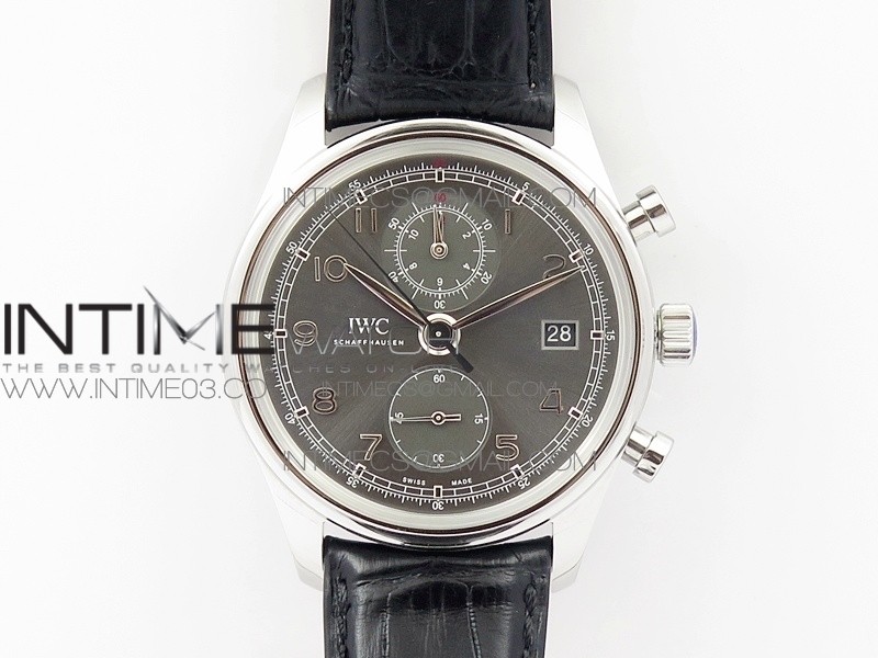Portuguese IW390404 SS ZF 1:1 Best Edition Gray Dial A7750 On Black Leather Strap