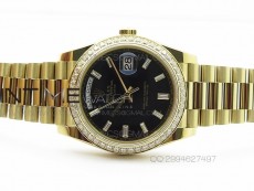 Day-Date 40 YG BP 1:1 Best 228239 Black Diamond Sticks Dial Diamond Bezel on SS Bracelet