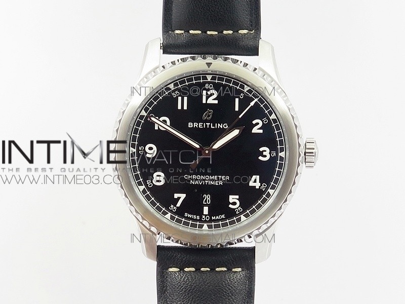 Navitimer 8 A17314 SS ZF 1:1 Best Edition Black dial On black leather strap A2824