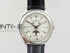 Master Calendar Moonphase SS OMF 1:1 Best Edition White Dial on Black Leather Strap A866/1