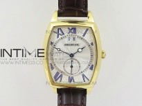 Heritage @12 big date YG HGF White Dial Blue Roman Markers on Brown Leather Strap A23J