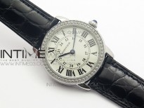 Ronde Solo de Cartier 29.5mm SS/Dia K11 1:1 Best Edition White Dial on Black Croco Leather Strap Ronda Quartz