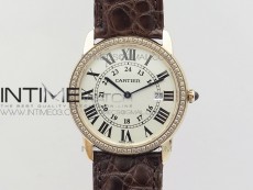 Ronde Solo de Cartier 36mm K11 RG/Dia 1:1 Best Edition White Dial on Black croco leather strap Ronda Quartz
