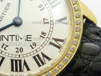 Ronde Solo de Cartier 29.5mm YG/Dia K11 1:1 Best Edition White Dial on Black Croco Leather Strap Ronda Quartz