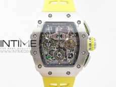 RM11-03 SS KVF 1:1 Best Edition Crystal Skeleton Dial on Yellow Racing Rubber Strap A7750