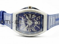 Vanguard V45 SS Full Diamonds ABF Best Edition Blue Textured Dial Diamonds Markers on Blue Gummy Strap A2824