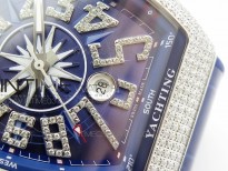 Vanguard V45 SS Full Diamonds ABF Best Edition Blue Textured Dial Diamonds Markers on Blue Gummy Strap A2824