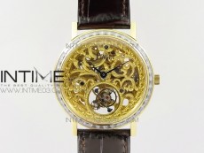 Tradition YG BBR Best Edition Diamond Paved Skeleton Dial on Brown Leather Strap