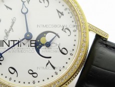 BG 9087BB Moonphase YG 1:1 Best Edition White Dial Diamond Bezel on Black Leather Strap Cal.770