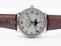 Villeret Quantième Complet 8 Jours SS Complicated Function OMF 1:1 Best Edition White Dial on Brown Leather Strap A6639