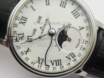 Villeret Quantième Complet 8 Jours SS Complicated Function OMF 1:1 Best Edition White Dial on Black Leather Strap A6639