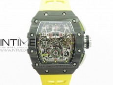 RM011 Carbon Case Chrono KVF 1:1 Best Edition Crystal Skeleton Yellow Dial on Yellow Rubber Strap A7750