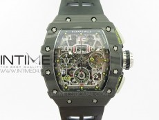 RM011 Carbon Case Chrono KVF 1:1 Best Edition Crystal Skeleton Yellow Dial on Black Rubber Strap A7750