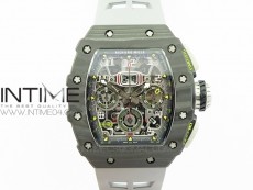 RM011 Carbon Case Chrono KVF 1:1 Best Edition Crystal Skeleton Yellow Dial on Gray Rubber Strap A7750