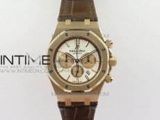 Royal Oak Chrono 26331ST RG OMF 1:1 Best Edition White dial on Brown Leather Strap A7750(Free Rubber Strap)