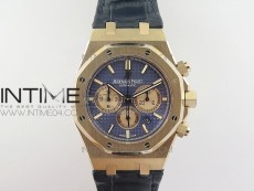 Royal Oak Chrono 26331ST RG OMF 1:1 Best Edition Blue dial on Blue Leather Strap A7750(Free Rubber Strap)