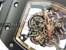 RM055 Real Ceramic Case KVF Best Edition Skeleton Dial RG Crown on Black Rubber Strap MIYOTA8215