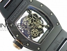 RM055 Real Ceramic Case KVF Best Edition Skeleton Dial RG Crown on Black Rubber Strap MIYOTA8215