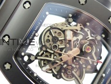RM055 Real Ceramic Case KVF Best Edition Skeleton Dial Black Crown on Black Rubber Strap MIYOTA8215