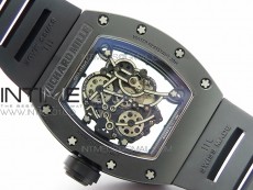RM055 Real Ceramic Case KVF Best Edition Skeleton Dial Black Crown on Black Rubber Strap MIYOTA8215