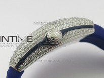Vanguard V45 SS Full Diamonds Blue Textured Numbers Markers on Blue Gummy Strap A2813