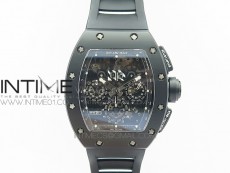 RM011 Ceramic Chronograph KVF 1:1 Best Edition Crystal Skeleton Dial Black on Black Rubber Strap A7750