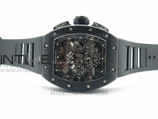 RM011 Ceramic Chronograph KVF 1:1 Best Edition Crystal Skeleton Dial Black on Black Rubber Strap A7750
