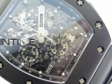 RM011 Ceramic Chronograph KVF 1:1 Best Edition Crystal Skeleton Dial Black on Black Rubber Strap A7750