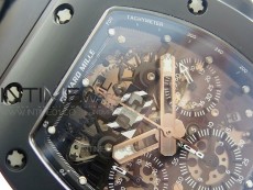 RM011 Ceramic Chronograph KVF 1:1 Best Edition Crystal Skeleton Dial Black on Black Rubber Strap A7750