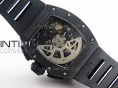RM011 Ceramic Chronograph KVF 1:1 Best Edition Crystal Skeleton Dial Black on Black Rubber Strap A7750