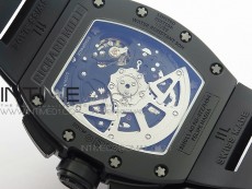 RM011 Ceramic Chronograph KVF 1:1 Best Edition Crystal Skeleton Dial Black on Black Rubber Strap A7750