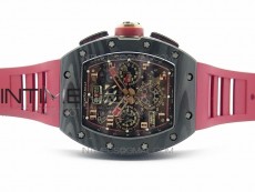 RM011 Carbon Case Chronograph KVF 1:1 Best Edition Carbon Bezel Skeleton Dial on Red Rubber Strap A7750
