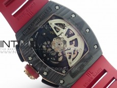 RM011 Carbon Case Chronograph KVF 1:1 Best Edition Carbon Bezel Skeleton Dial on Red Rubber Strap A7750