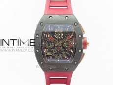 RM011 RG Case Chronograph KVF 1:1 Best Edition Carbon Bezel Skeleton Dial on Red Rubber Strap A7750