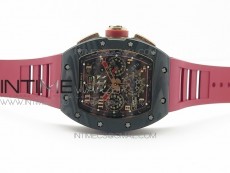 RM011 RG Case Chronograph KVF 1:1 Best Edition Carbon Bezel Skeleton Dial on Red Rubber Strap A7750