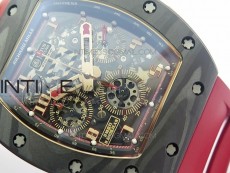 RM011 RG Case Chronograph KVF 1:1 Best Edition Carbon Bezel Skeleton Dial on Red Rubber Strap A7750