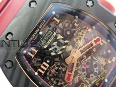 RM011 RG Case Chronograph KVF 1:1 Best Edition Carbon Bezel Skeleton Dial on Red Rubber Strap A7750