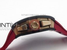 RM011 RG Case Chronograph KVF 1:1 Best Edition Carbon Bezel Skeleton Dial on Red Rubber Strap A7750