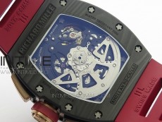 RM011 RG Case Chronograph KVF 1:1 Best Edition Carbon Bezel Skeleton Dial on Red Rubber Strap A7750